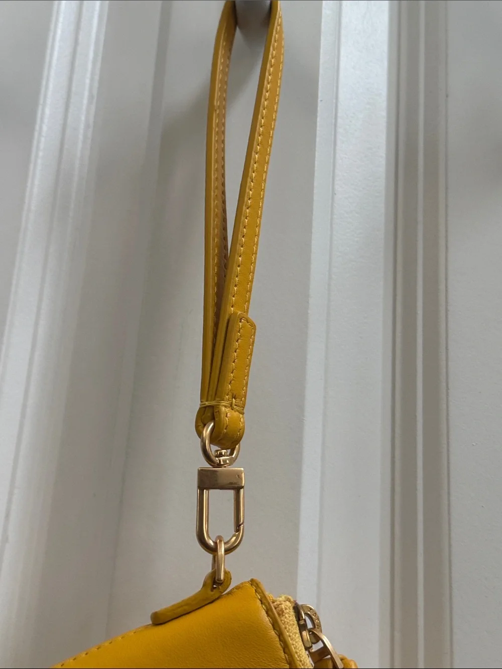 Tory Burch Mustard Yellow Leather Wristlet with Logo